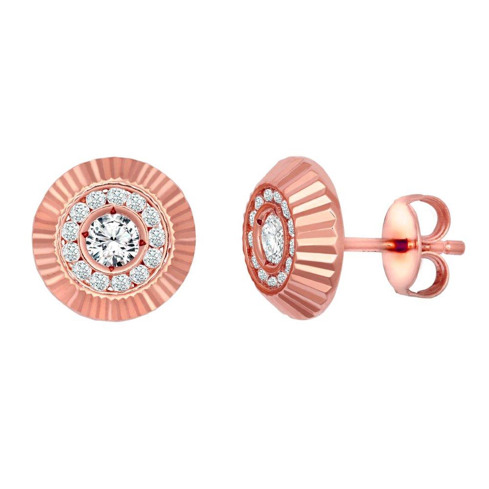 9ct Rose Gold  CZ Fluted Bezel Sunburst Stud Earrings, 10mm - JES352
